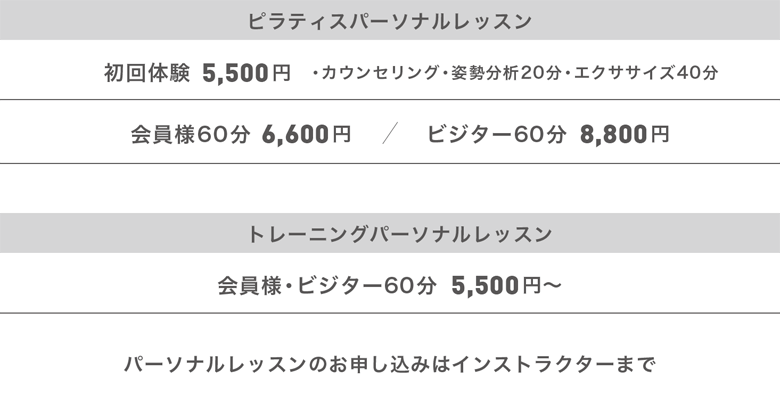 緑橋店パーソナルレッスン価格表